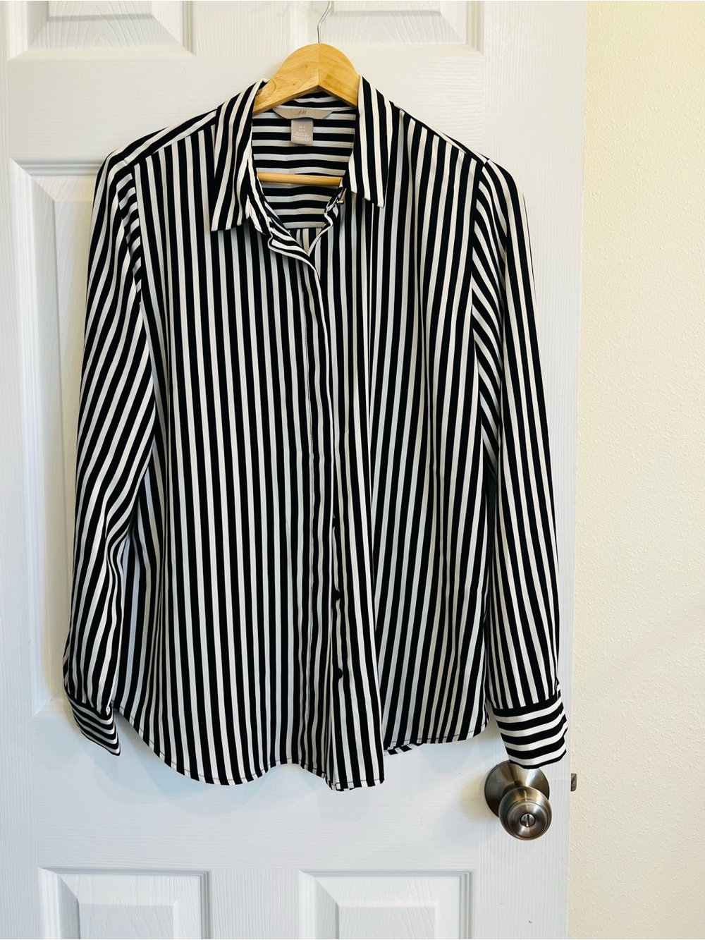 H&M Black and White Vertical Stripe Button-Down Shirt